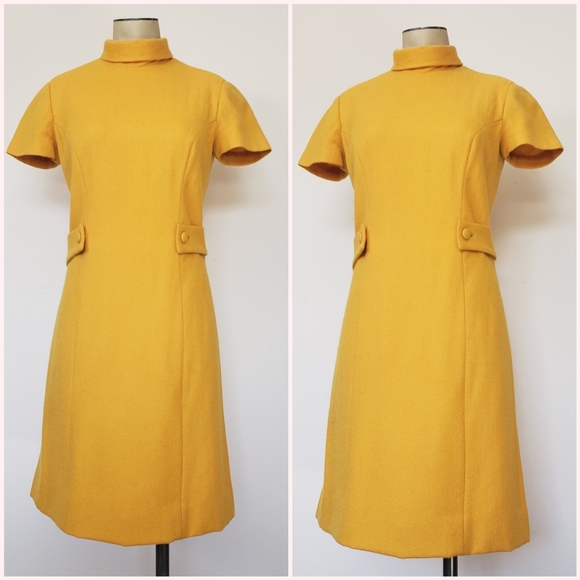 Vintage Dresses & Skirts - VTG 60s Yellow Mod Dress